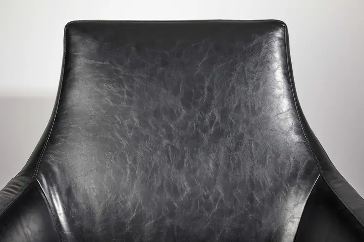 33" Black and Silver Faux Leather Distressed Arm Chair