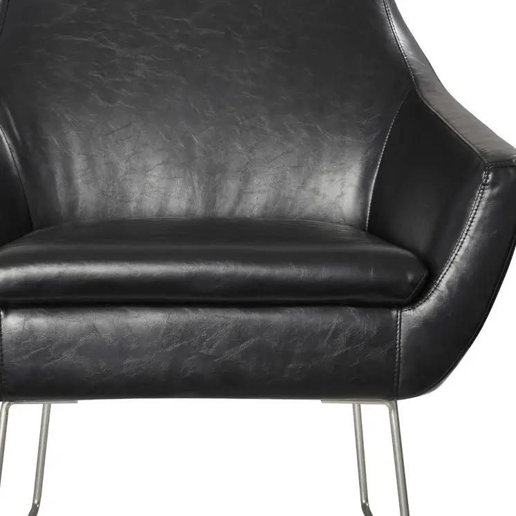 33" Black and Silver Faux Leather Distressed Arm Chair