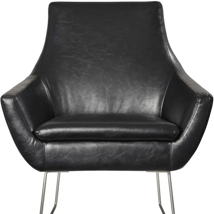 33" Black and Silver Faux Leather Distressed Arm Chair