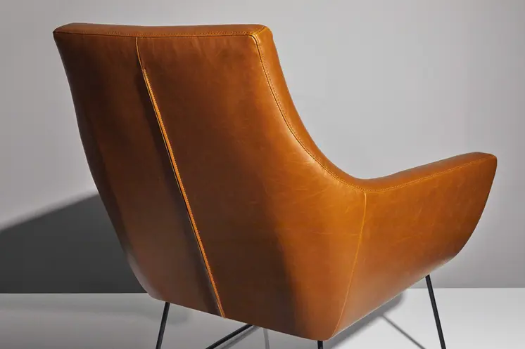 33" Brown and Black Faux Leather Distressed Arm Chair