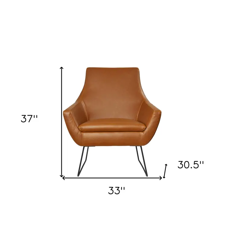 33" Brown and Black Faux Leather Distressed Arm Chair