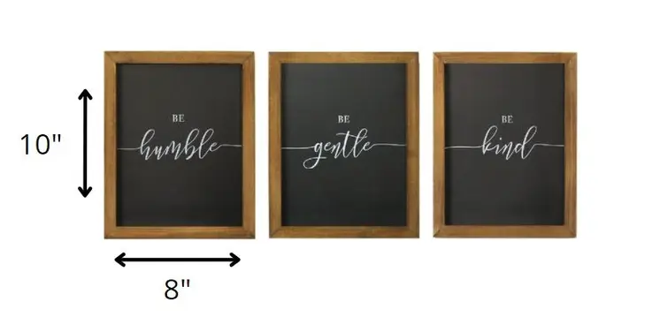 Set of Three Be Kind Be Gentle Be Humble Brown Wood Frame Wall Decor