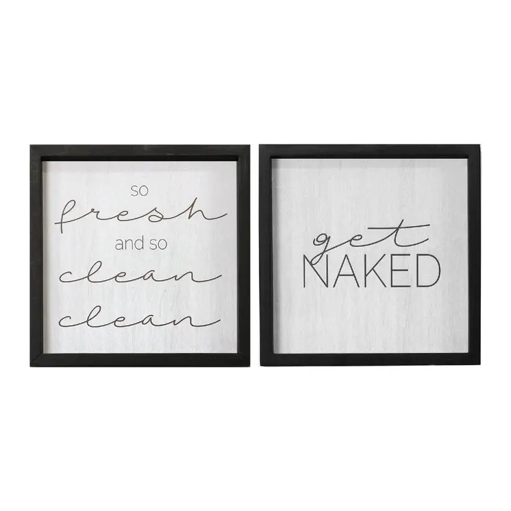 Set of Two Square Get Naked Black Framed Text Wall Decor
