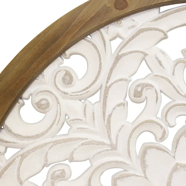 Distressed White And Natural Wood Scroll Design Over Door Wall Hanging