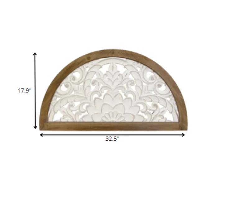 Distressed White And Natural Wood Scroll Design Over Door Wall Hanging