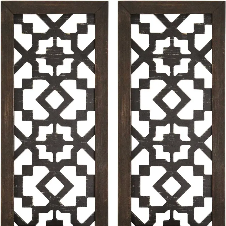 Set of Two Black Distressed Ornate Manufactured Wood And Metal Wall Sconce Candle Holders