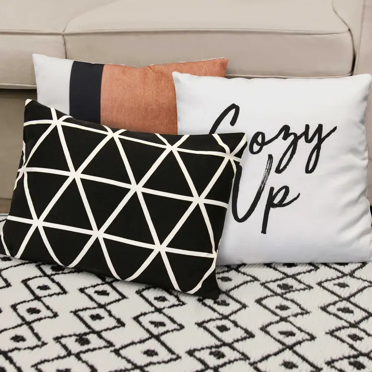 Black and White Geometric Triangles Lumbar Pillow