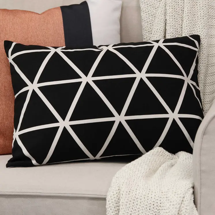 Black and White Geometric Triangles Lumbar Pillow