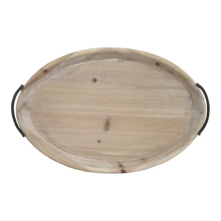 18" Natural Oval Wood Indoor Outdoor Lazy Susan With Handles