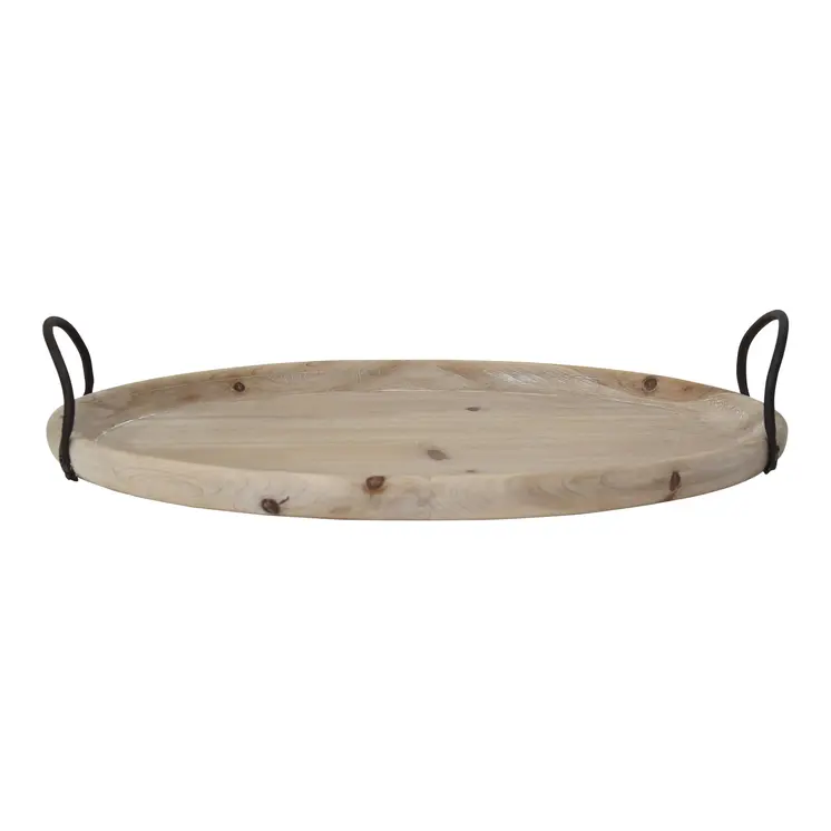 18" Natural Oval Wood Indoor Outdoor Lazy Susan With Handles