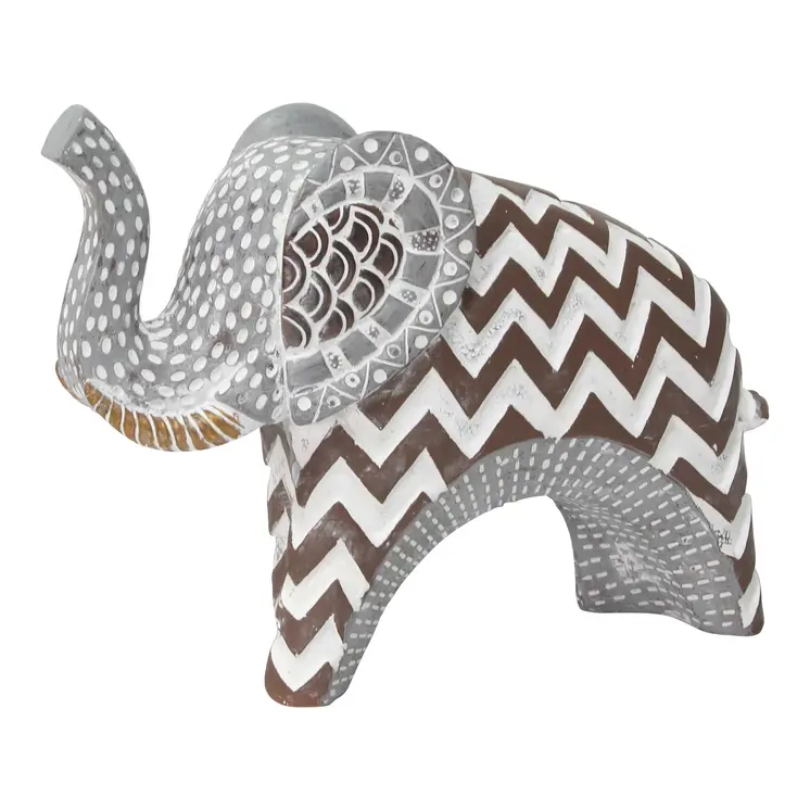 8" Brown Gray And White Resin Elephant Tabletop Sculpture