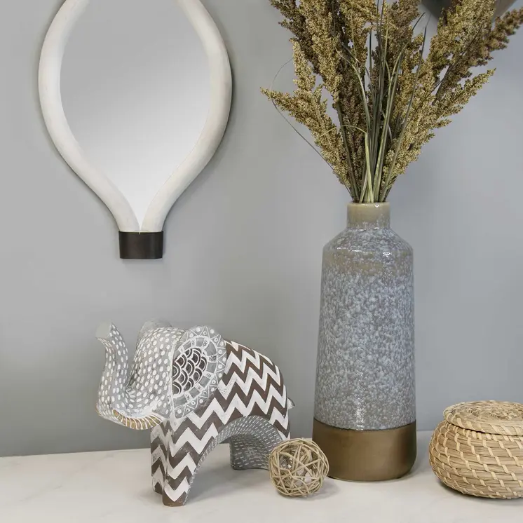 8" Brown Gray And White Resin Elephant Tabletop Sculpture