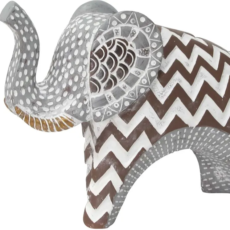 8" Brown Gray And White Resin Elephant Tabletop Sculpture
