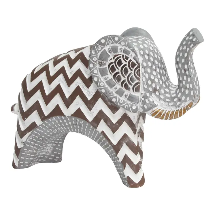 8" Brown Gray And White Resin Elephant Tabletop Sculpture