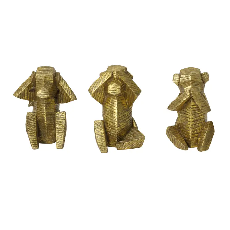 Set of Three 7" Gold Resin Tabletop Sculpture