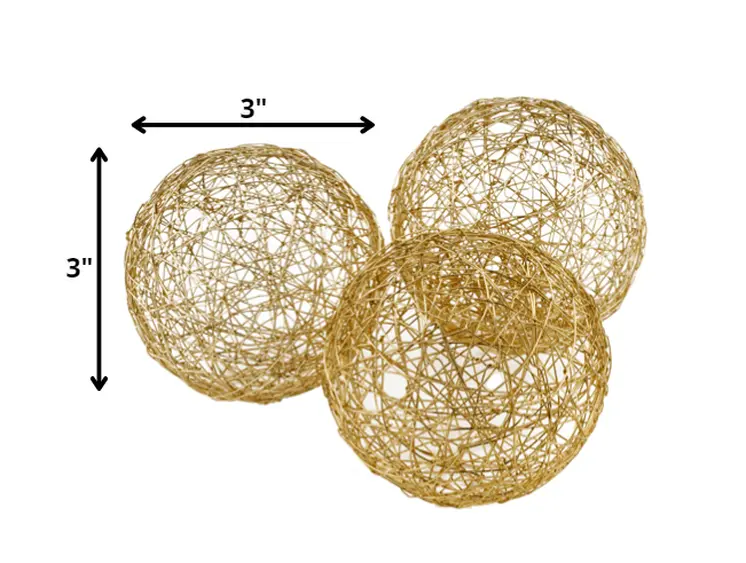 Set of Three Gold Wire 3" Decorative Orbs