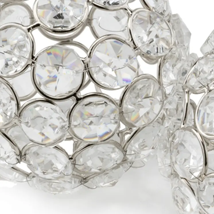 Set of Two Silver And Clear Faux Crystal And Metal Orb Decorative Tabletop Sculptures