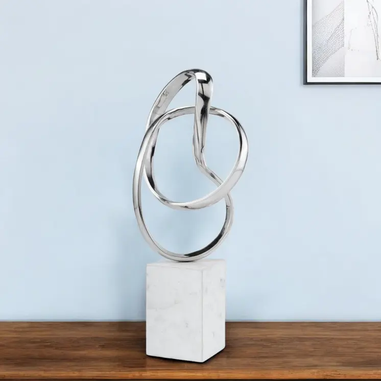 18" Silver and White Marble and Aluminum Sculpture