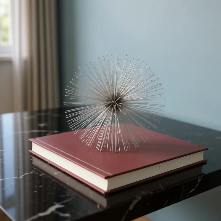 6" Silver Iron Decorative Urchin Spiky Sphere Tabletop Sculpture
