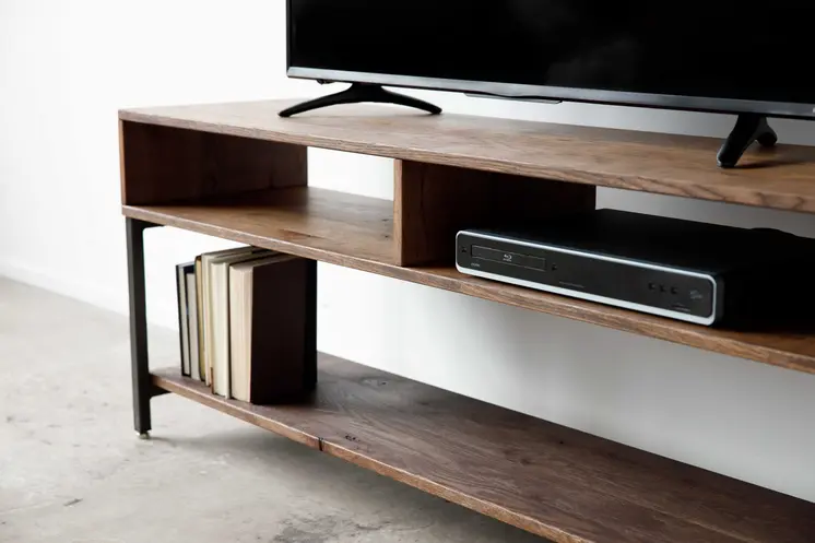 60" Brown Solid Wood Open Shelving TV Stand