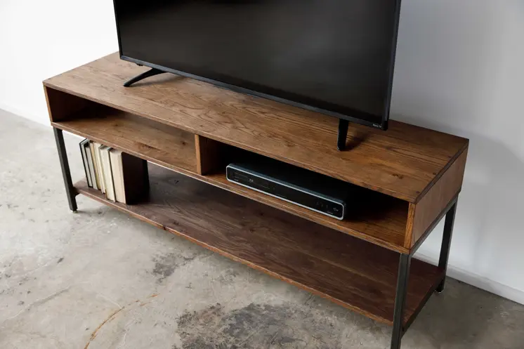 60" Brown Solid Wood Open Shelving TV Stand