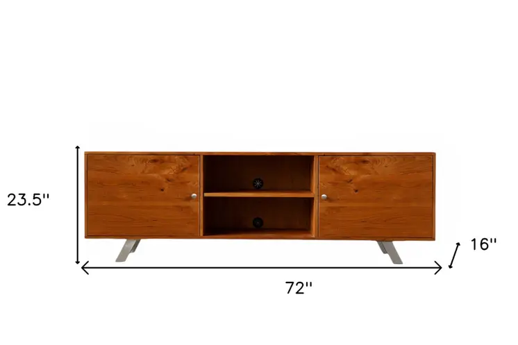 72" Brown Solid Wood Enclosed and Open Storage TV Stand