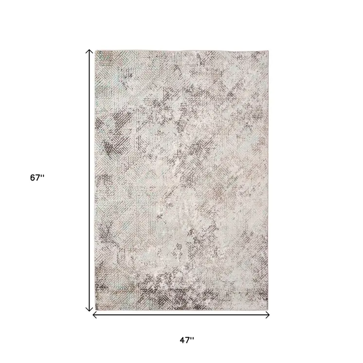 4' X 6' Ivory Black And Gray Abstract Handmade Area Rug