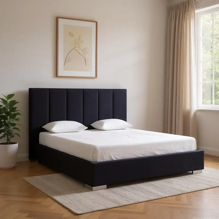 Black Tufted Velvet Upholstered Queen Bed Frame