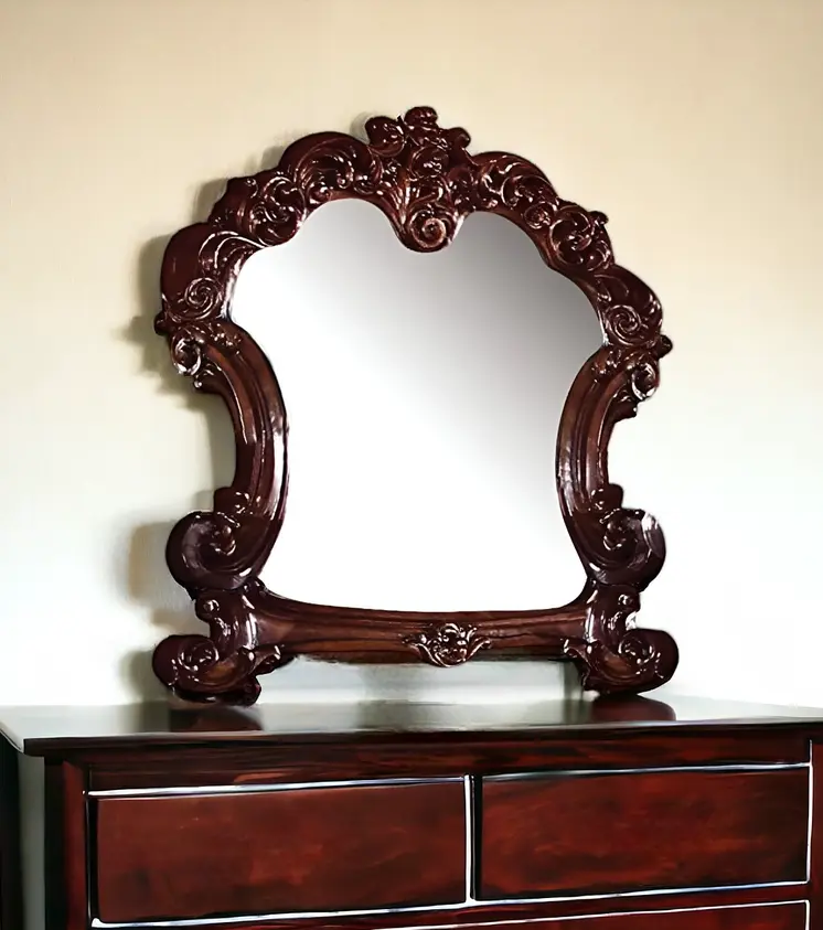 45" Brown Crowned Top Solid Wood Framed Mounted Dresser Mirror