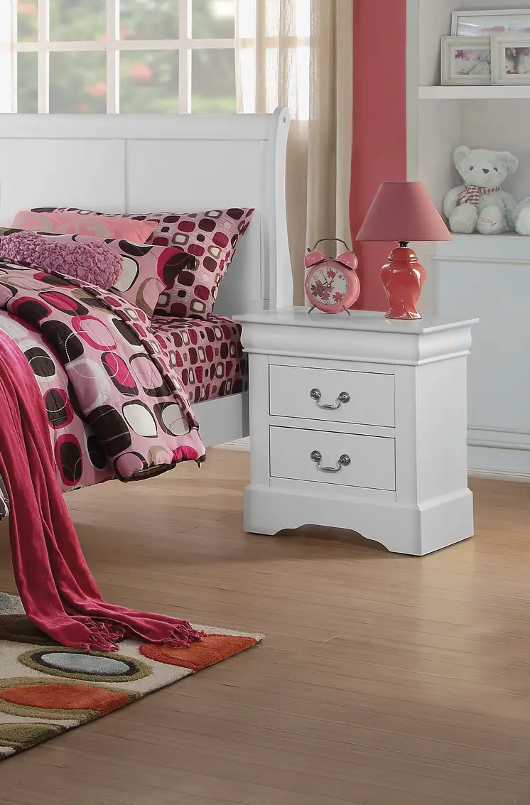 24" White Wood Two Drawer Nightstand