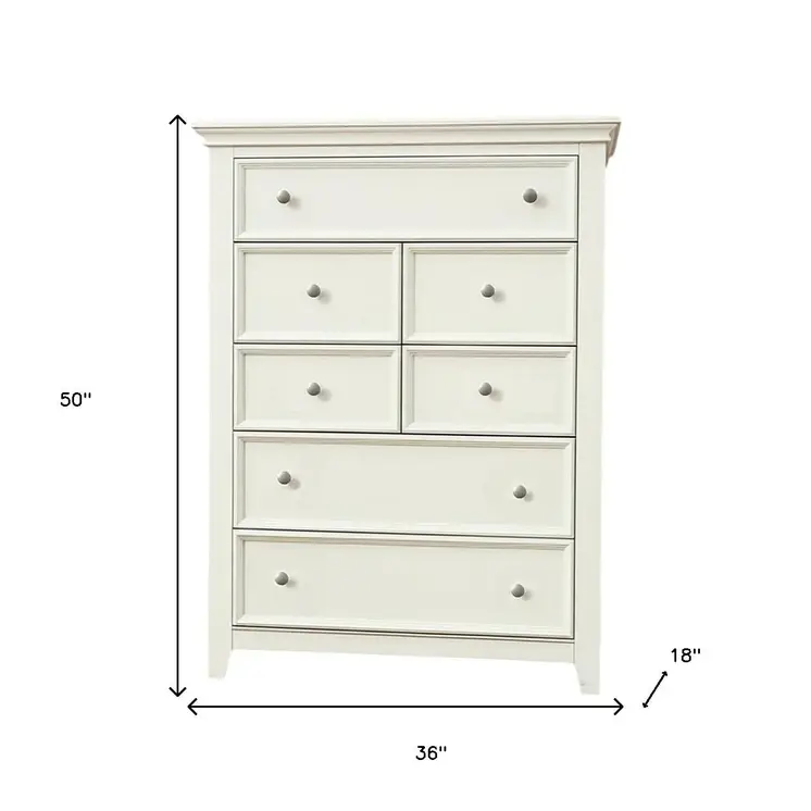 36" White Solid Wood Seven Drawer Dresser
