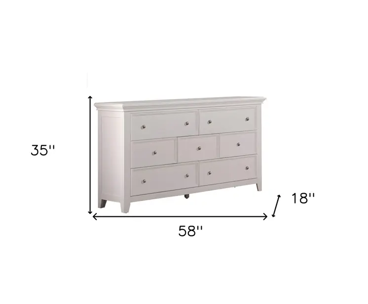 58" White Solid Wood Seven Drawer Triple Dresser