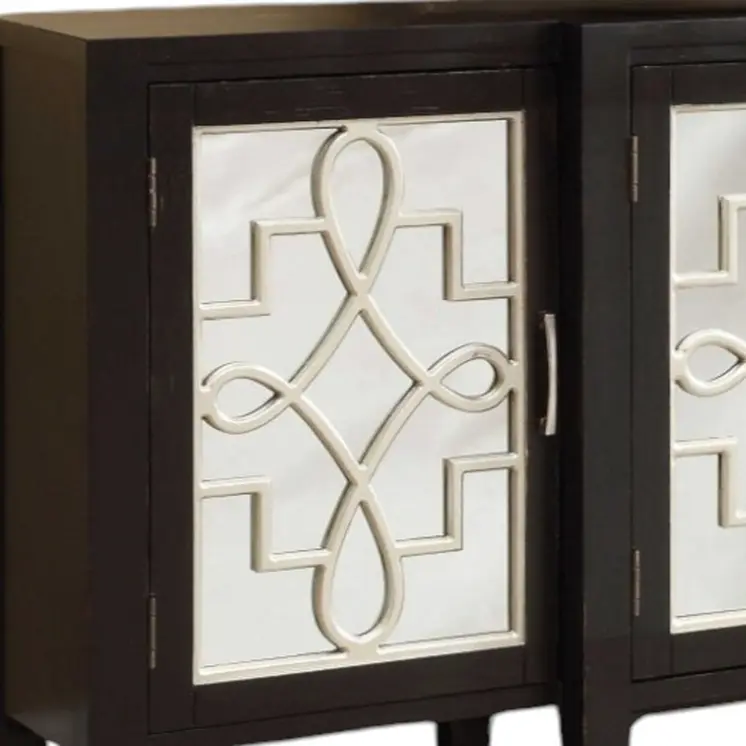 72" Black And Silver Mirrored Solid Wood Distressed Solid Console Table