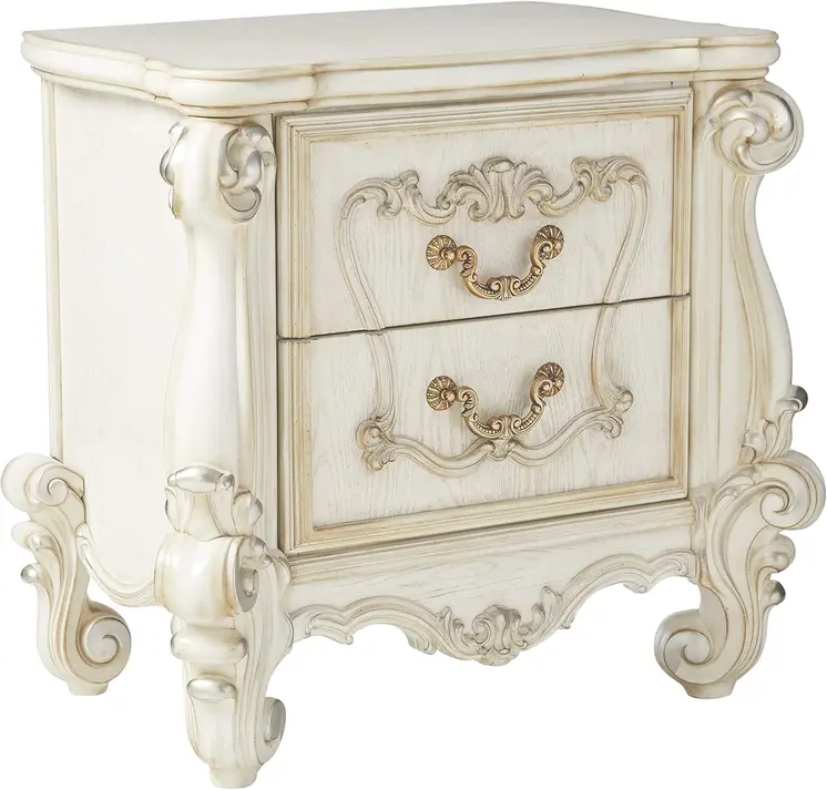 31" White Wood Two Drawer Nightstand