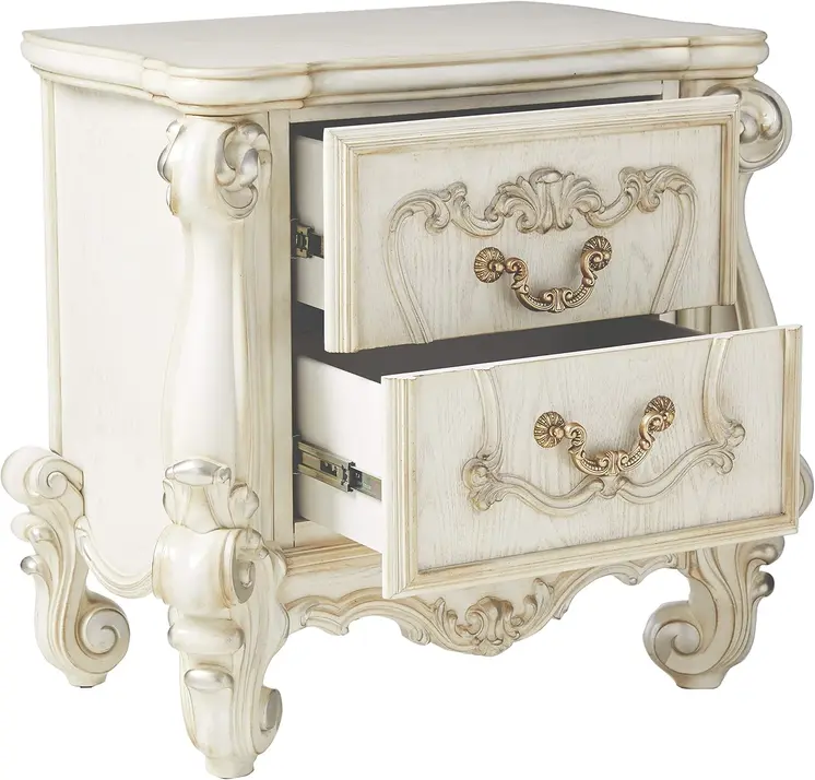 31" White Wood Two Drawer Nightstand
