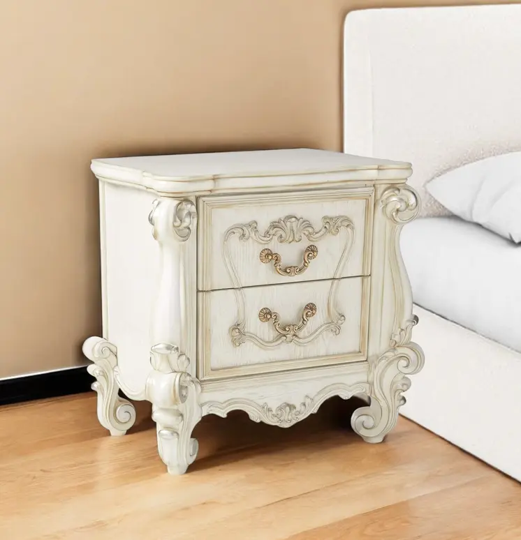 31" White Wood Two Drawer Nightstand