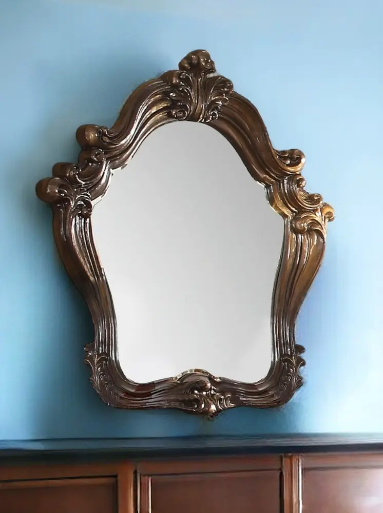 47" Brown Crowned Top Solid Wood Framed Mounted Dresser Mirror