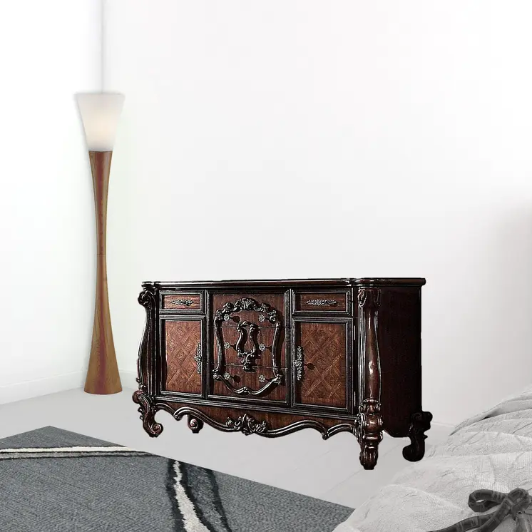 70" Cherry Oak Solid Wood Five Drawer Combo Dresser