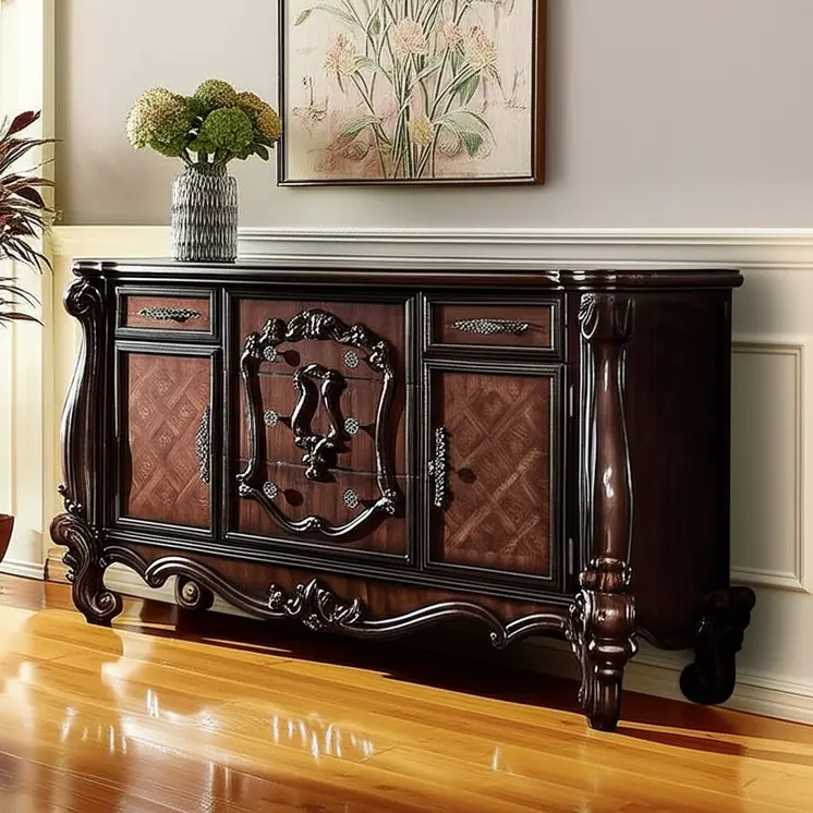 70" Cherry Oak Solid Wood Five Drawer Combo Dresser