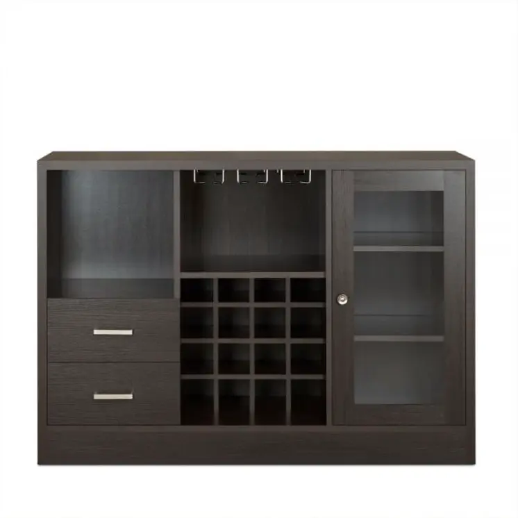 47" Espresso Solid Wood Frame With Five Shelves And Two Drawers