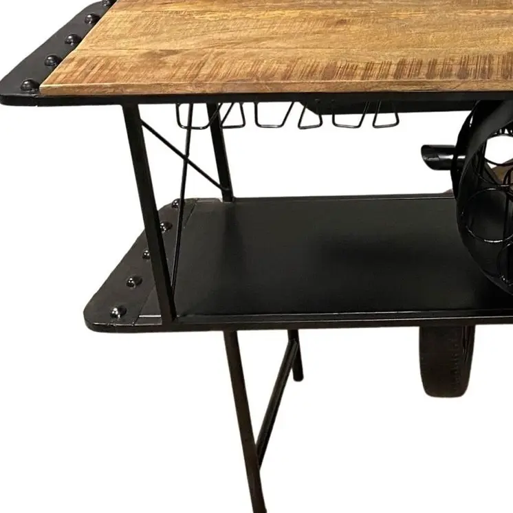 Black Metal Mango Wood Aeroplane Bar Counter