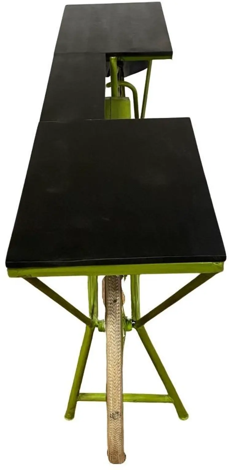 71" Brown and Green Solid Wood and Metal Bike Kitchen Cart