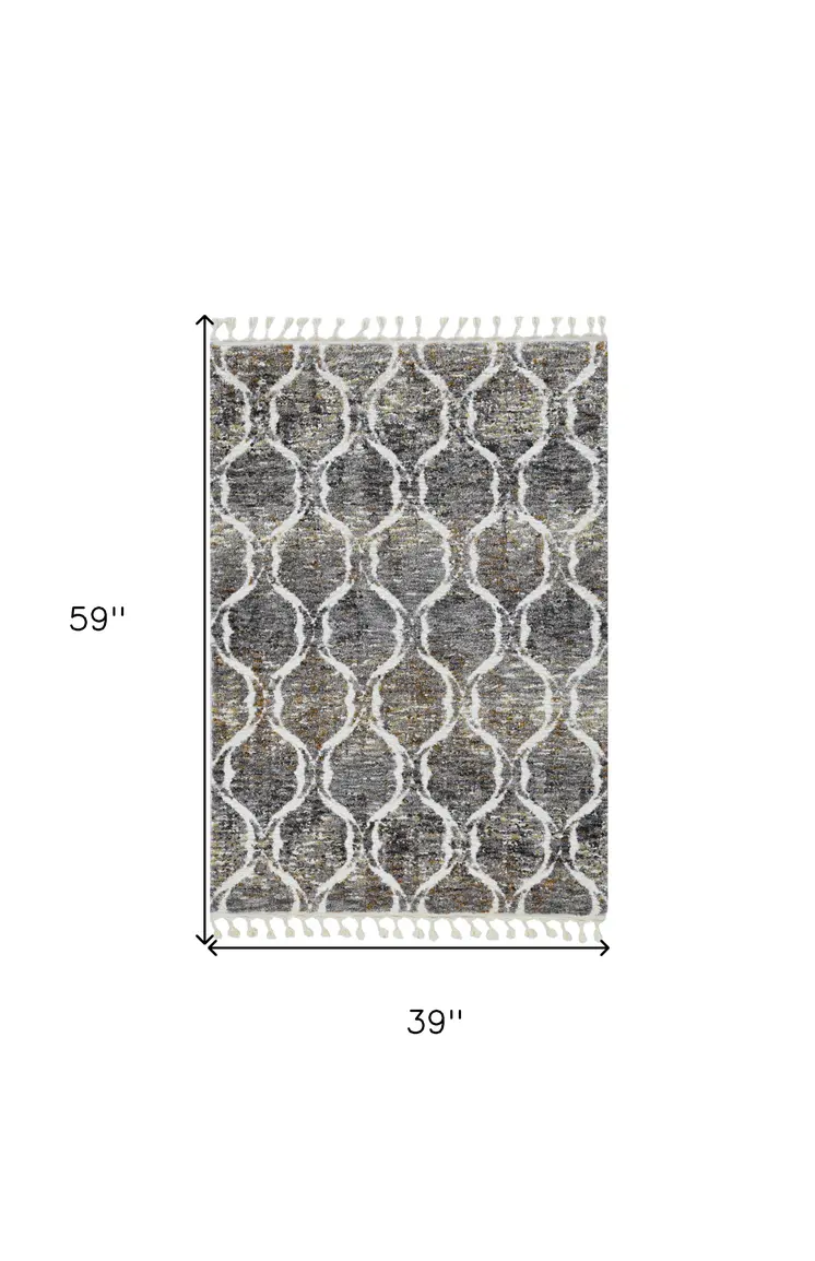 3' X 5' Gray Trellis Area Rug