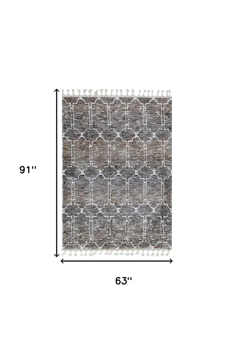 5' X 8' Gray and Ivory Geometric Area Rug