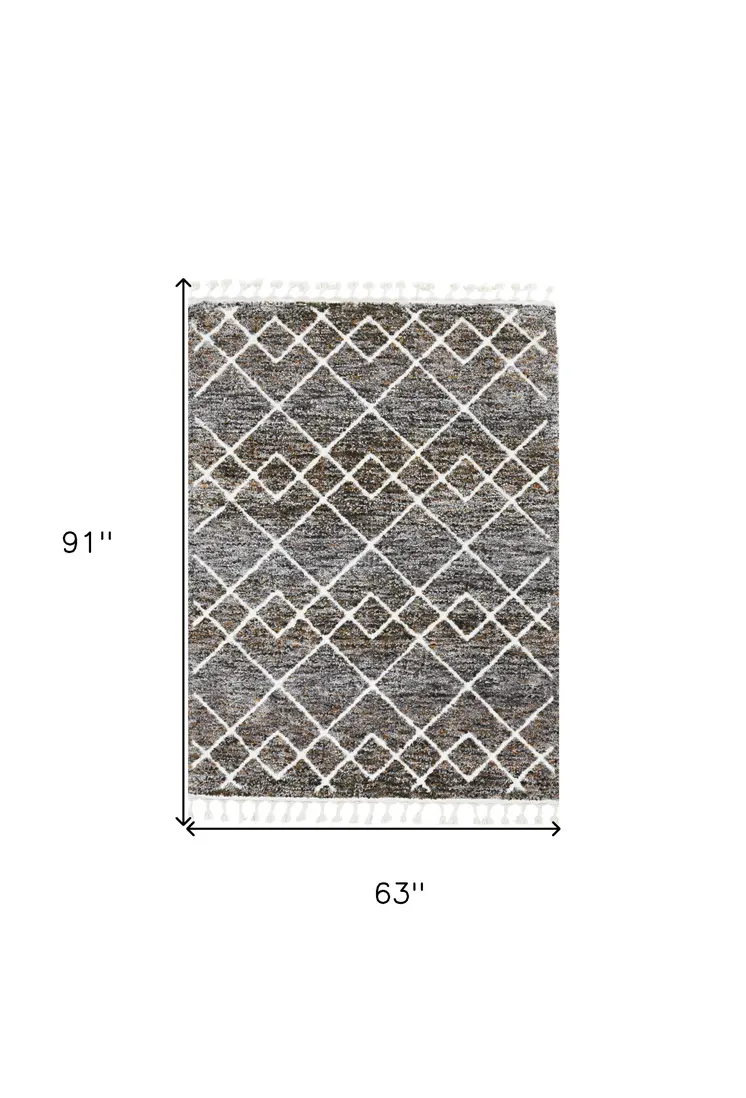 5' X 8' Gray and Ivory Geometric Area Rug
