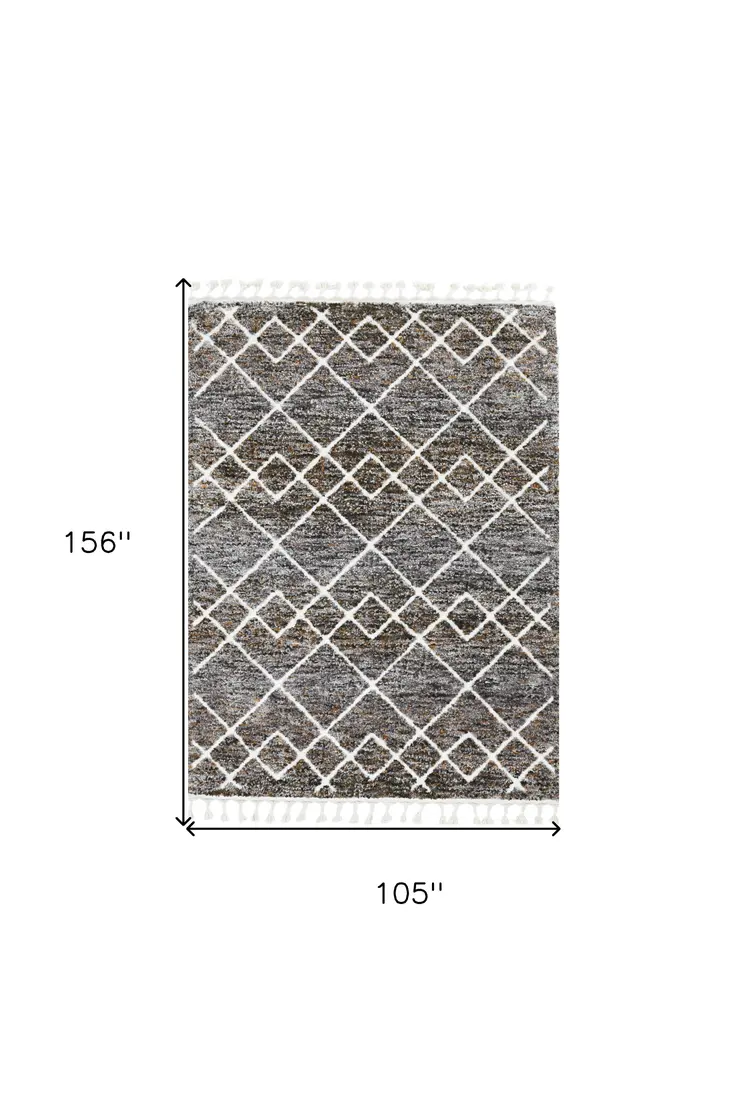 9' X 13' Brown and Ivory Geometric Area Rug