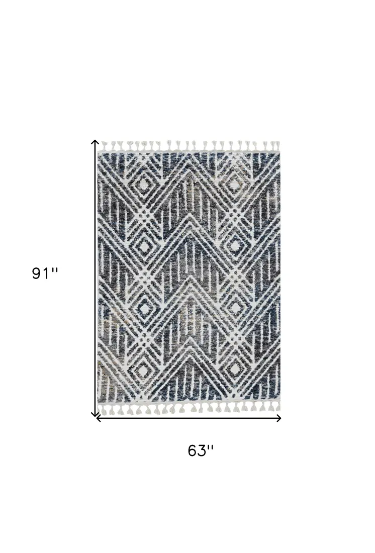 5' X 8' Gray and Ivory Geometric Area Rug