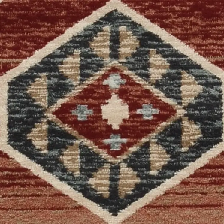 8' X 10' Red Machine Woven Honeycomb Lodge Indoor Area Rug