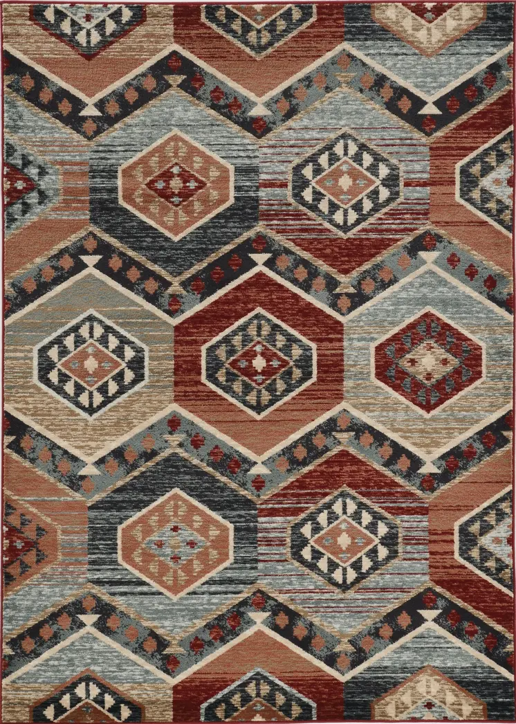 8' X 10' Red Machine Woven Honeycomb Lodge Indoor Area Rug
