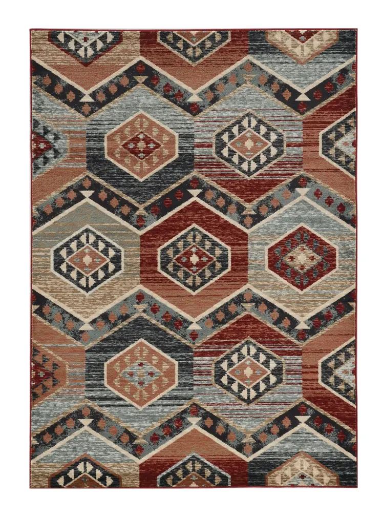 8' X 10' Red Machine Woven Honeycomb Lodge Indoor Area Rug